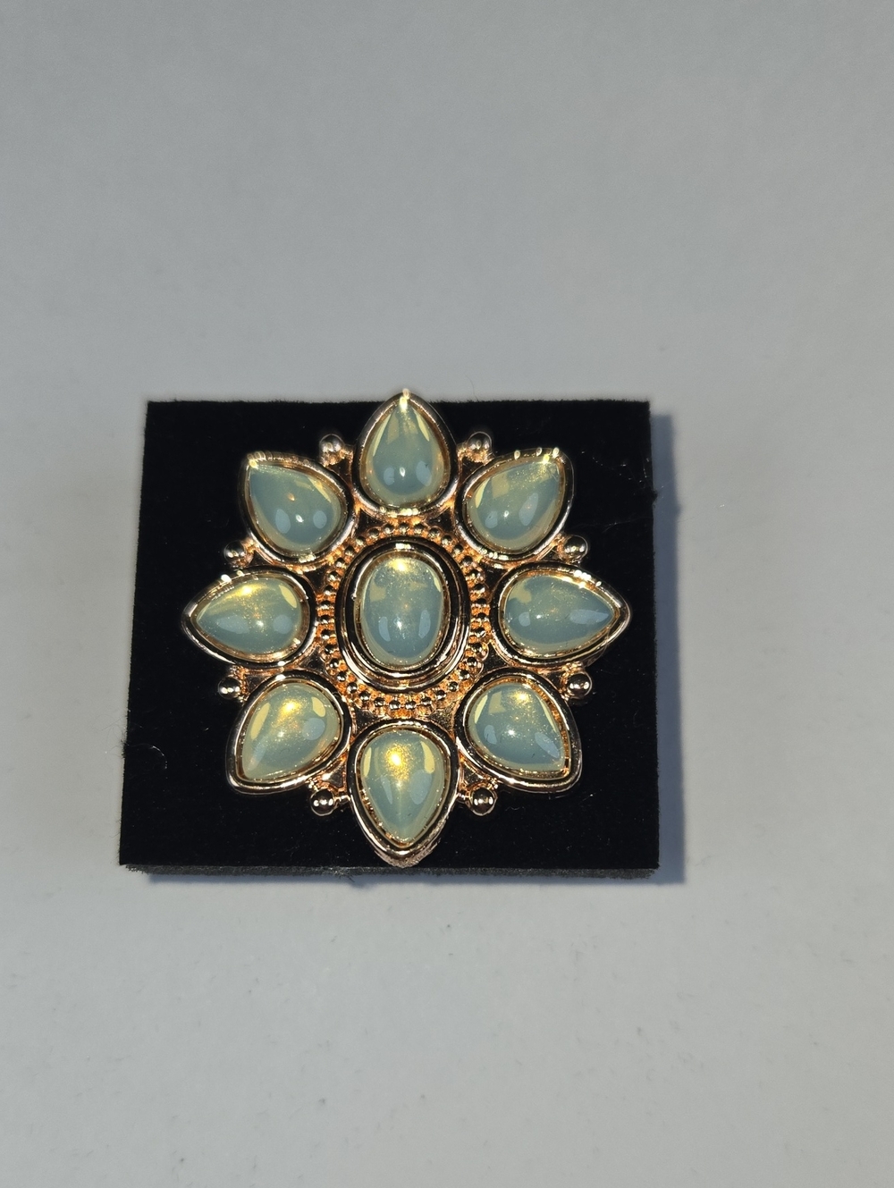 Gold-Tone Opalescent Teardrop Flower Brooch - Blue